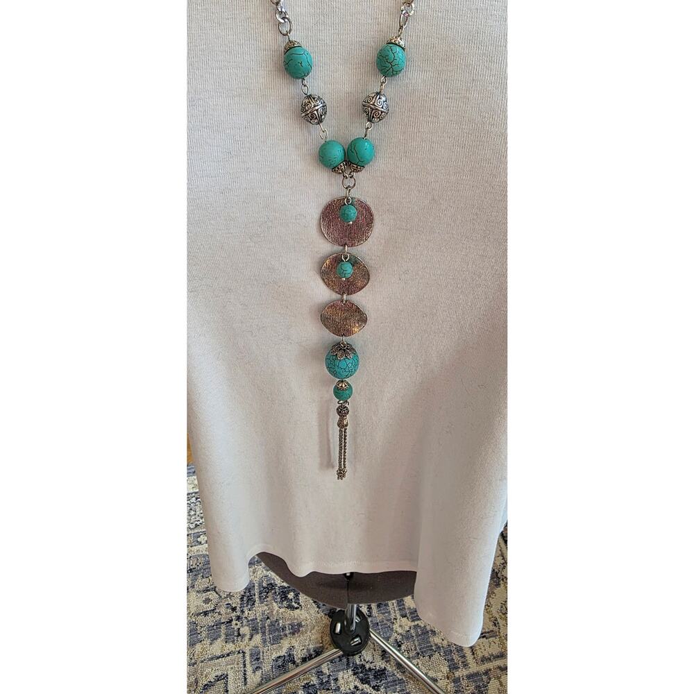 Boho, Southwestern Y-Lariat Turqoise Colored Beaded Necklace - Picture 2 of 5